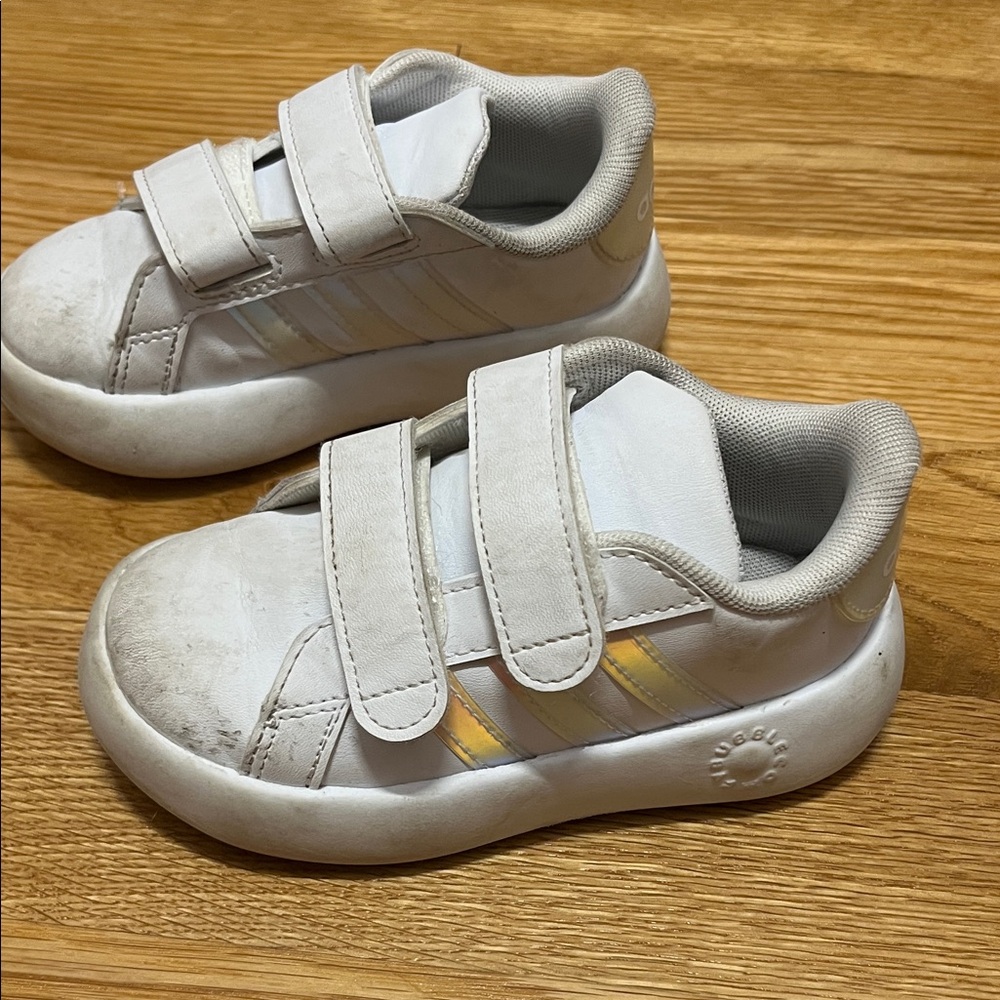 adidas Kids White Sneakers with Velcro Straps